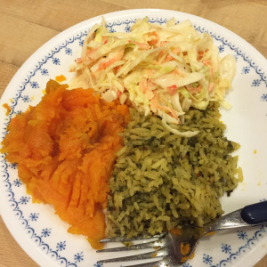 Sweet potato, coleslaw, cilantro rice