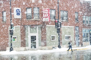 Snowy day - March 1 - in Madison WI outside the Crystal Corner bar. Photo by Terry Talbot