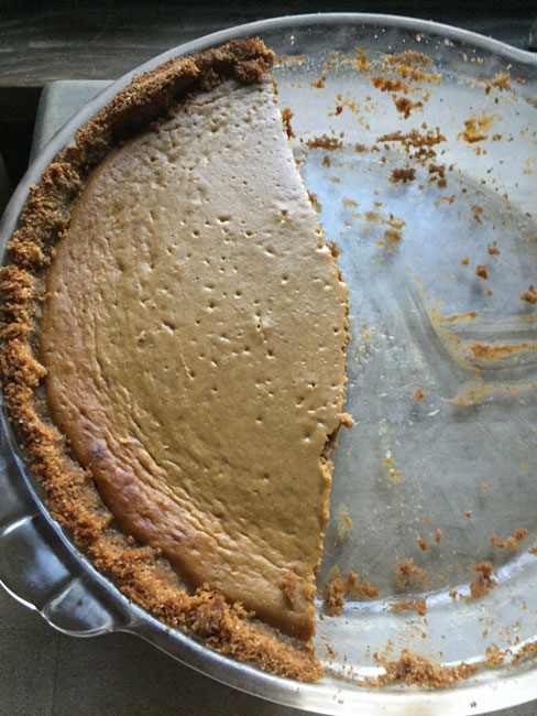 Kind of Libby's pumpkin pie, but I used half & half instead of evaporated milk, and a graham cracker crust