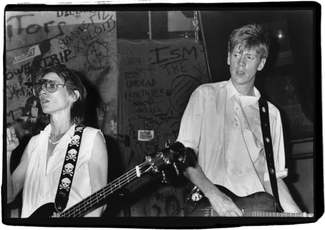 Kim Gordon and Thurston Moore of Sonic Youth performing at CBGB in 1983.CreditStephanie Chernikowski/Michael Ochs Archives/Getty Images