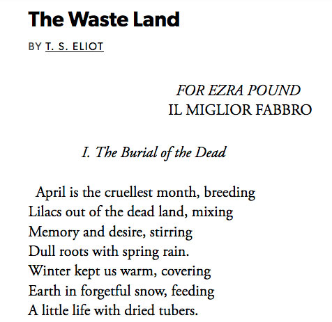 April is the cruellest, by TS Eliot